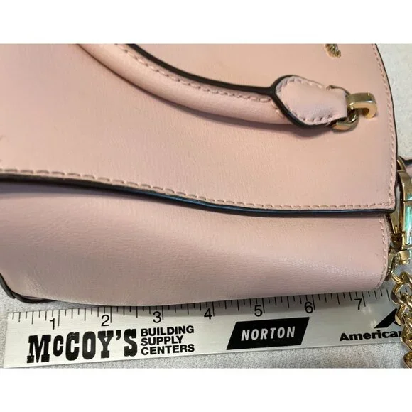 Authentic Michael Kors small pink leather purse satchel crossbody bag chain